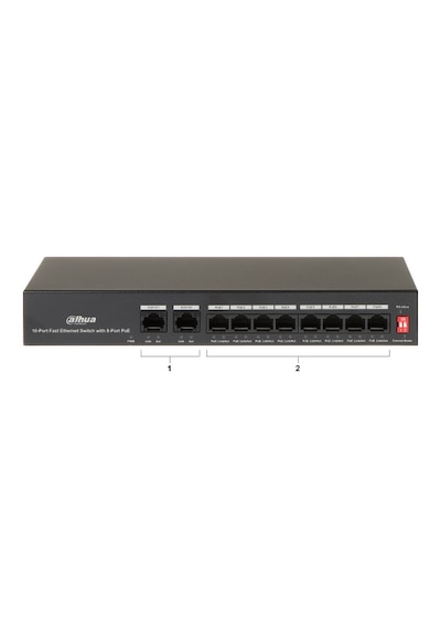 Dahua PFS3010-8ET-65, 8 Port, MegaBit, 8 Port PoE, 65W, +2 Port M