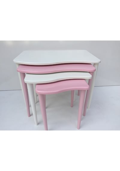 Zigon S Model Kayın Torna Retro Ayak Parlak Pembe-Beyaz Renk Mdf