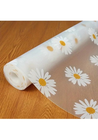 Mutfak Eva Shelf Liner Şeffaf Astar Kaymaz Dolap İçi Çekmece Örtüsü Papatya Desen Mat 45cmx10 Metre Diğer