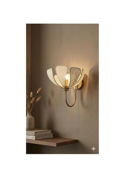 Lotus Model Dekoratif Pilli Duvar Apliği -eskitme Çerçeveli Kumaş Kaplama-modern Aydınlatma Krem