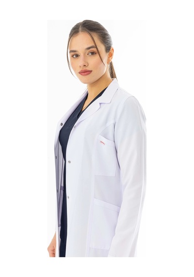 Spor Yaka Maxi Boy Kadın Doktor Önlüğü Alpaka Kumaş Beyaz Bko008 Beyaz