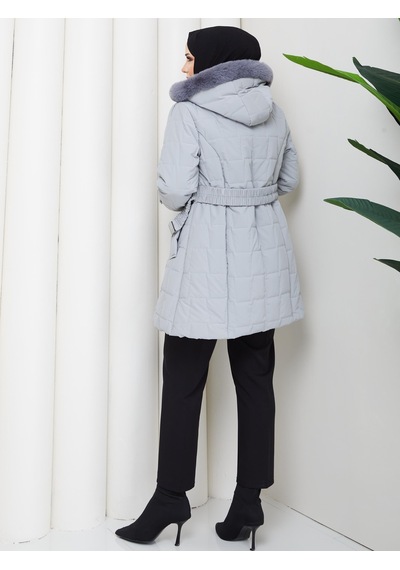 Eslemnur Nova Kumaş Şişme Mont 85cm Gri