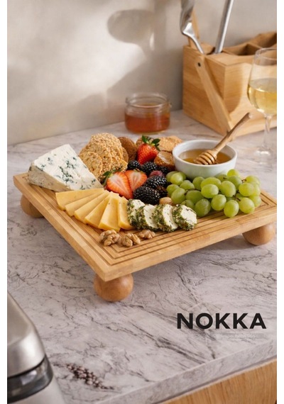 Bambu Dekoratif Top Ayaklı Kare Sunum Tabağı 28 X 28 Cm Renksiz