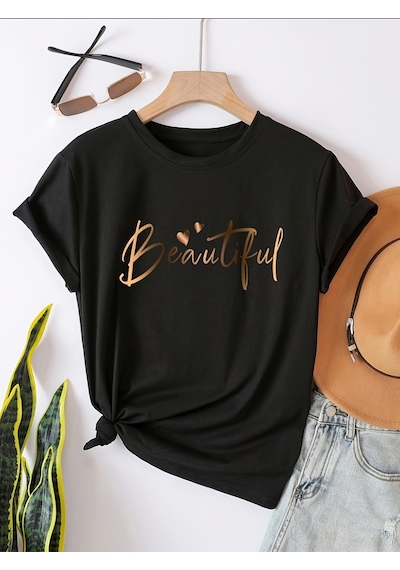 Uyguntarz Unisex Beautiful Baskılı Tasarım Tshirt Siyah