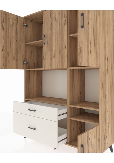 Hyperion Dolap 7 Raflı 2 Çekmeceli 4 Kapaklı 132x44x195 Çam-ç... Çam