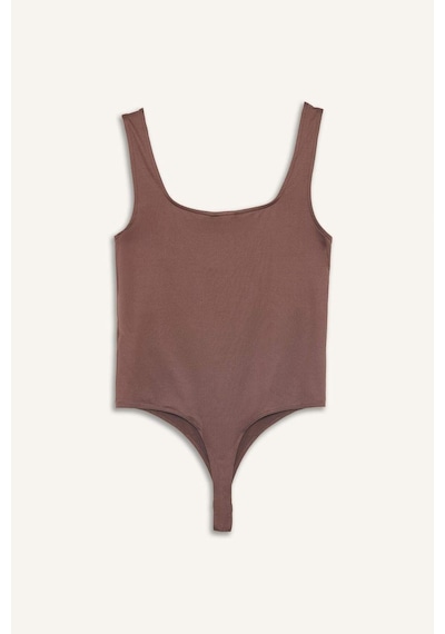 Defacto Kare Yaka Kahverengi Bodysuit H3888ax26smbn341 Kahve-bn341