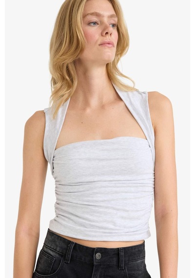 Defacto Slim Fit Dar Kesim Kare Yaka Atlet F8117ax25augr93 Gri