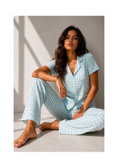 Fit Women Kadın Klasik Doğal Düğme Gece Su Yeşili Pijama Takımı