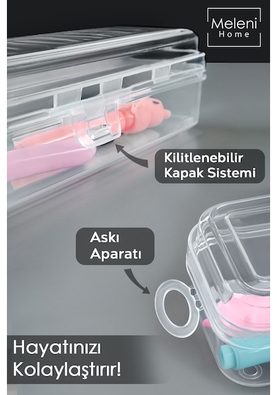 4 Adet Kalem Saklama Kutusu - Seyahat Tipi Aksesuar Organizer Düzenleyici Saklama Taşıma Kabı Şeffaf