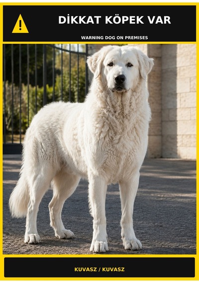Dikkat Köpek Var Kuvasz Görselli Pvc Uyarı Levhası 50x70cm