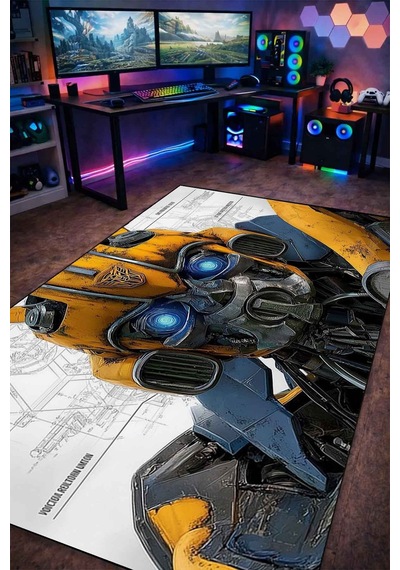 Bumblebee Tema Halı Dijital Baskı Yıkanabilir Kaymaz Taban Leke Tutmaz Çok Renkli-62