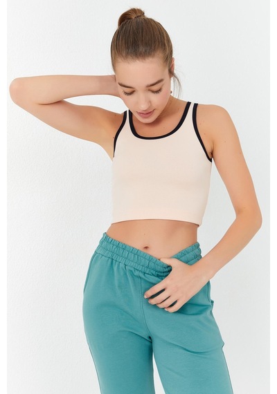 Tommy Life Somon Basic Sıfır Kol Dar Kalıp U Yaka Kadın Crop Top Atlet - 97162 Somon
