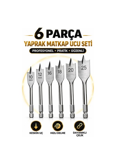 6 Parça Yaprak Matkap Ucu Seti 10-25 Mm Ahşap Delme Uçları