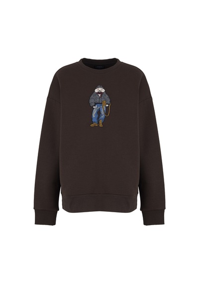Fabrika Kahverengi Kadın Bisiklet Yaka Loose Fit Nakışlı Sweatshirt F6wl-swt0086 Kahve