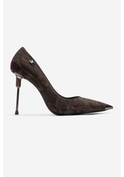 Luvishoes Carlas Kahverengi Desenli Kadın Topuklu Ayakkabı Kahverengi