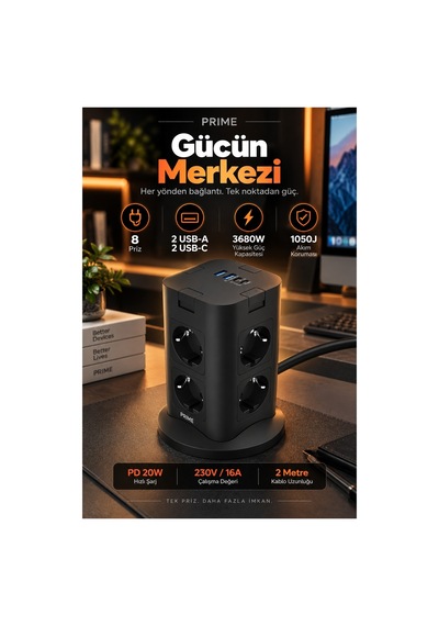 Robeve Fulltech Prıme 8 Li Akım Korumalı Kule Priz 3680w - Pd 20w, 1050j Koruma, 2 Usb-c + 2 Usb-a, 4 Bağımsız Güç Anahtarı, 2 Metre Kablolu Dikey Çoklu Priz Grup Priz Kule Tipi Grup Priz 2 M Robeve Fulltech Prıme 8 Li Akım Korumalı Kule Priz 3680w - Pd 20w, 1050j Koruma, 2 Usb-c + 2 Usb-a, 4 Bağımsız Güç Anahtarı, 2 Metre Kablolu Dikey Çoklu Priz Grup Priz Kule Tipi Grup Priz 2 M