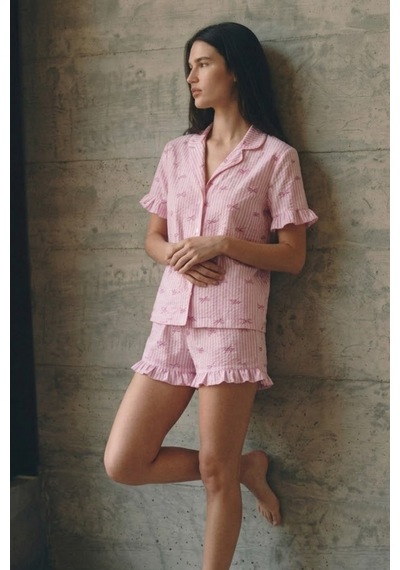 Kadın V Yaka Comfort Fit Pembe Pijama Takımı