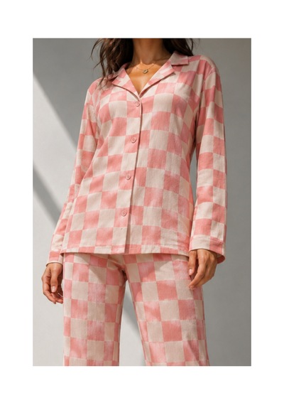 Fit Women Kadın Uzun Kol Pamuklu Pembe Pijama Takımı