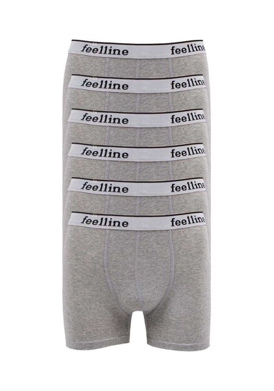 6 Adet Feelline Gri Pamuklu Doğal Likralı Erkek Boxer Beden: M Standart