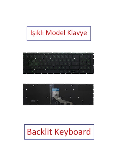 Yeşil-ışıklı-siyah, Notebook Klavye - Hp Pavilion Gaming 15-dk0006nt 6zh62ea Muadili İle Uyumlu