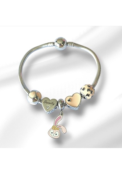 Rabbit Family Charm Çelik Bileklik Çok Renkli