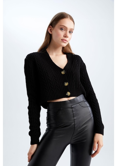 Defacto Coool Regular Fit V Yaka Hırka Siyah