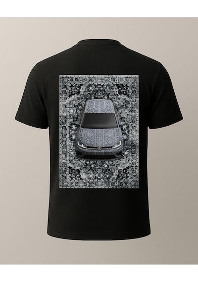 Etnik Golf Baskılı T-shirt Siyah