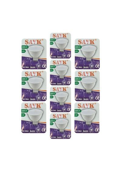 10 Adet Şavk 12volt Ac/dc 4,5w 22w Beyaz Işık 6500k Gu5.3 Duylu İğne Bacak Led Çanak Ampul