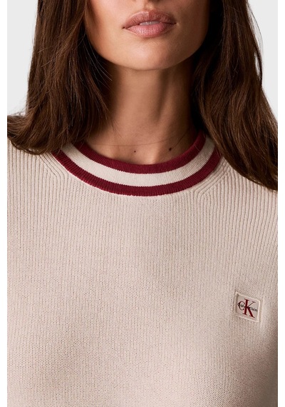 Calvin Klein Pamuklu Çizgi Detaylı Bisiklet Yaka Kazak Lv047h303gyas Kadın Kazak Lv047h303g Yas Krem