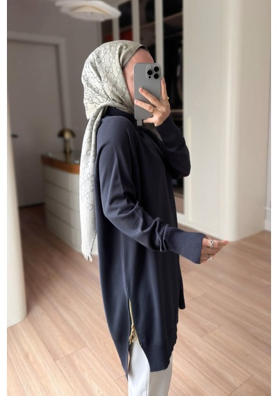 Kahijab Yan Fermuar Basic Merserize Tunik - Füme