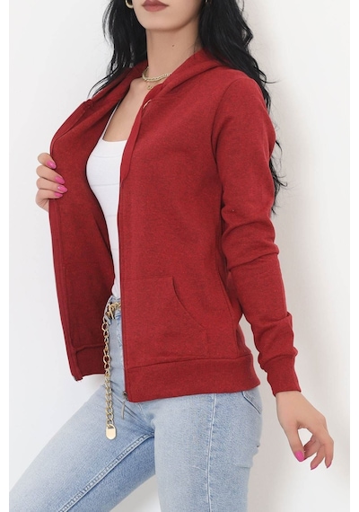 Bensu Store - Kapşonlu Fermuarlı Sweat Bordo - 11866.108. 001