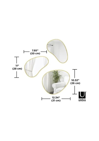 Umbra Hubba Pebble Duvar Montaj Aynaları, 3'lü Set, Pirinç Açık