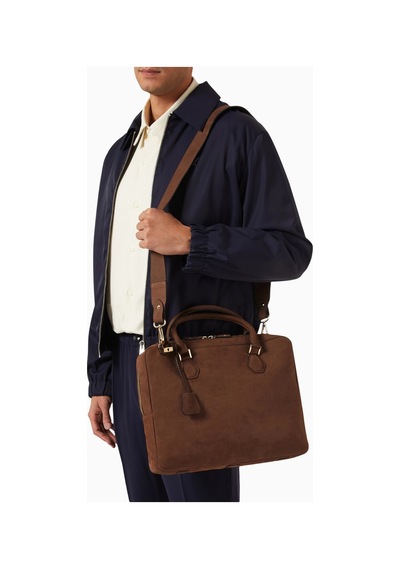 Montroi Nubuck Deri Evrak Çantası Lüks Dayanıklı Unisex Iş Çantası Kahverengi
