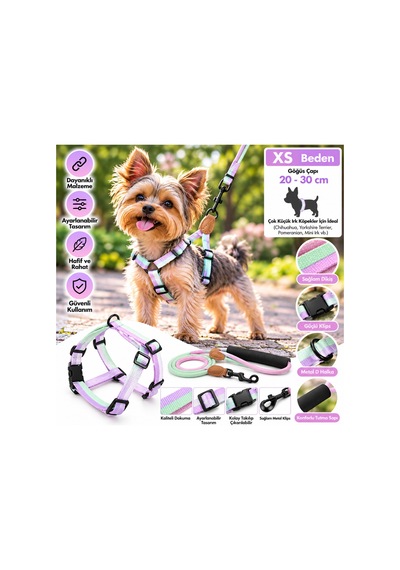 Ally Paws Köpek Göğüs Tasması Ve Gezdirme Kayışı Seti Xs Beden 6mm X 120cm - Pastel Çok Renkli