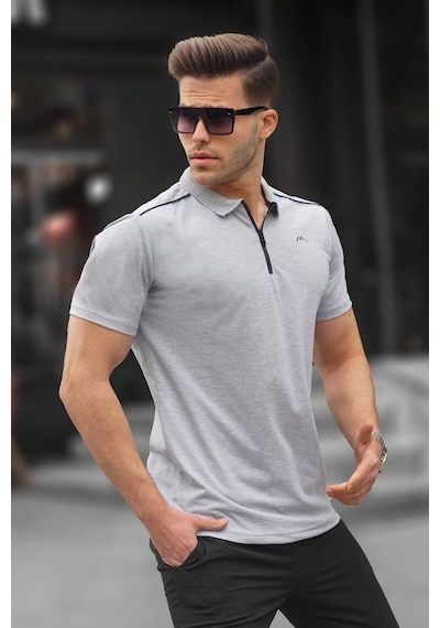 Madmext Erkek Grimelanj Basic Fermuarlı Polo Tişört 6076 Grimelanj