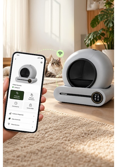 Msp01 Gri Akıllı Otomatik Kedi Tuvaleti, App Kontrol, 65lt Hazne, 9lt Atık Haznesi,iyonizer Kötü Koku Giderici
