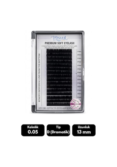 Misyul 0.05d Dramatik Kıvrım 13 Mm Soft Eyelash Doğal İpek Kirpik 16'lı