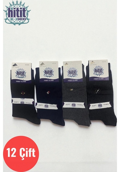 Hitit Socks Erkek 12 Çift Günlük Sıkmayan Boğazlı Pamuklu Desenli Uzun Çorap Asorti