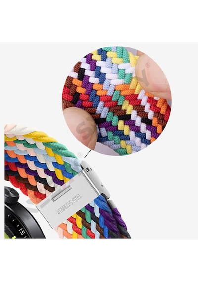Sneezy Huawei Watch Gt5 46mm İle Uyumlu 22mm Metal Klips Solo Fiberlink Örgü Kordon