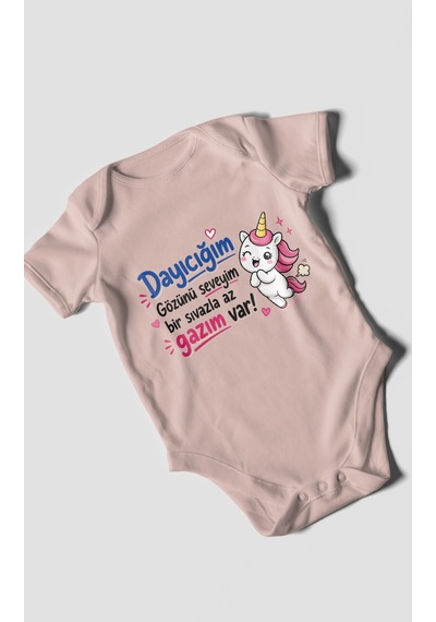 Morivokids Dayıya Özel Kısa Kollu Bebek Body %100 Pamuk Zbn190-kk Pastel Pembe