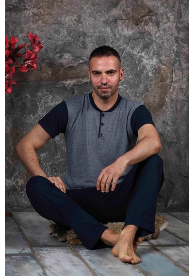 Sude Homewear Erkek Kısa Kol Pijama Takımı Antrasit - Gri
