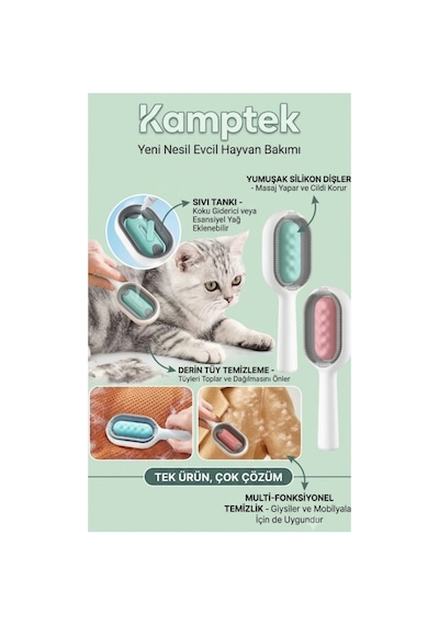Kamptek Spreyli Kedi Köpek Tarağı - Su Hazneli Evcil Hayvan Tüy Toplama Ve Masaj Fırçası