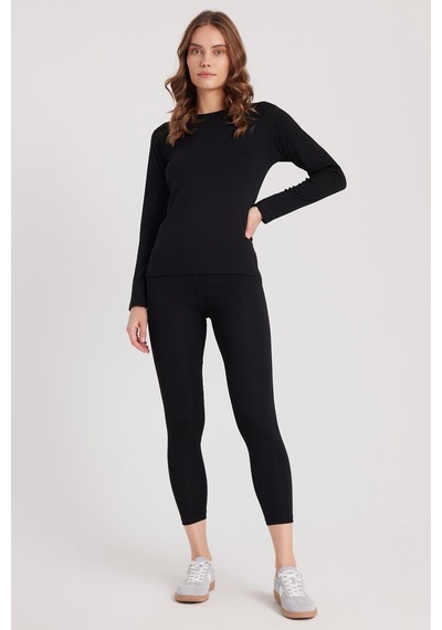 Tudors Kadın Slim Fit Dar Kesim Bisiklet Yaka Siyah Termal Alt Üst Takım-41810 Siyah