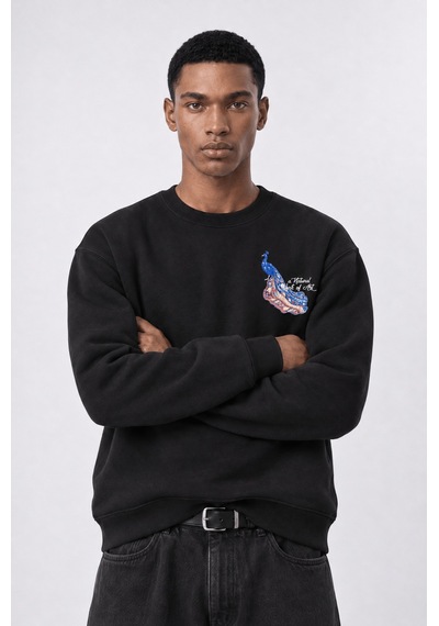 Respire Erkek Natural Patch Detaylı Oversize Sweatshirt Siyah