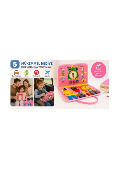 TİNEKE 3+ Yaş Keçe Eğitim Kitabı Montessori Eğitici Aktivite Oyuncağı Beceri ve Zeka Geliştirici Çocuk Kitabı 4 SAYFA PEMBE - İNG