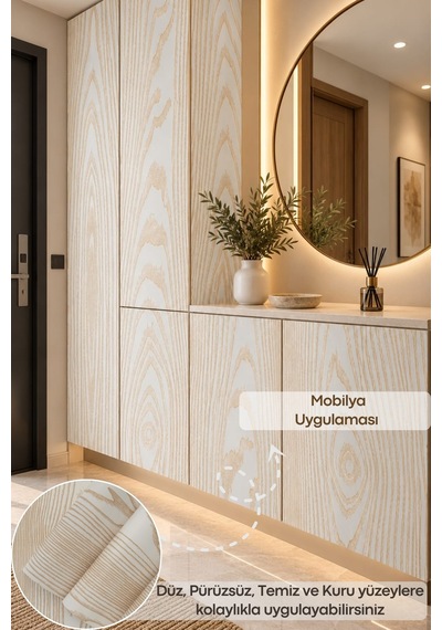 Deconitte Premium Kendinden Yapışkanlı Beyaz Ahşap-gold Damarlı Desen Mobilya Dolap Masa Tezgah Pvc Kaplama Folyosu 60x100cm