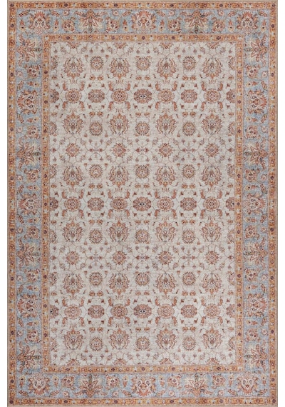 Artloop Folk Krem Vintage Çiçek Motifli Klasik Desenli Dokuma Tabanlı Şönil Halı Al 582
