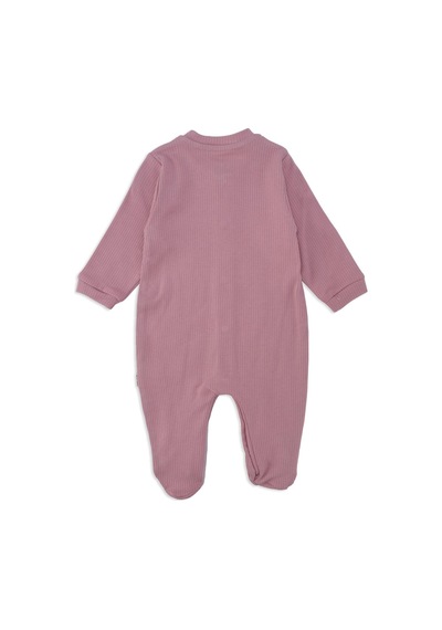 Unisex Bebek Hayvan Nakışlı Raporlu Çıtçıtlı Şapkalı Patikli Tulum 001