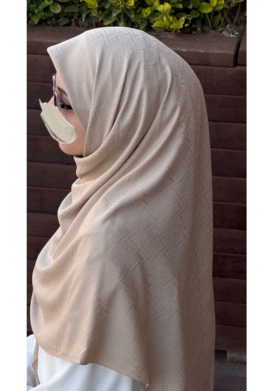 Qalortex Scarf Premium Jakarlı Sare Büyük Boy Eşarp - Ay Taşı