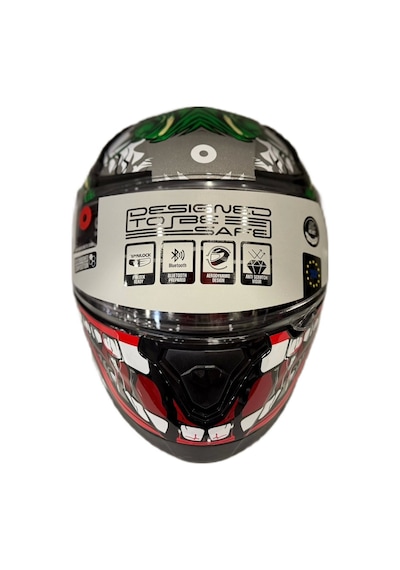Shiro Katana Sv Joker Kapalı Kask Beyaz - Kırmızı - Yeşil